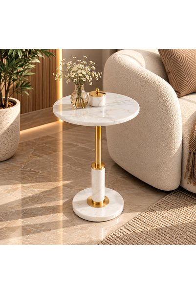 Generic Marble Surface and Metal Leg Marble Texture Service Table
