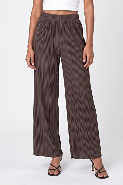 JJ Rebel Women Cropped Fit Textured Wide Pants, Dark Brown