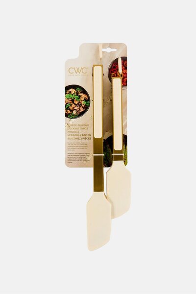 Cook With Color 2 Pieces Silicone Locking Tongs Set, White