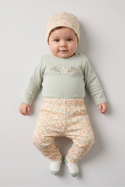 RENE ROFE Toddlers Girl 4 Pcs Embroidered Top And Floral Legging With Sock Se...