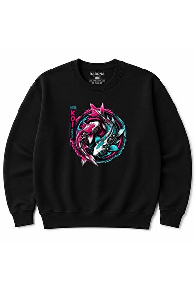 Rabona Fashion Hanorac grafic Neo Koi Cyberpunk Japonez Neon Yin Yang
