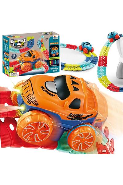 MyOfficeShop Circuit de mașini cu șine configurabile, cu 92 de piese, șine co...