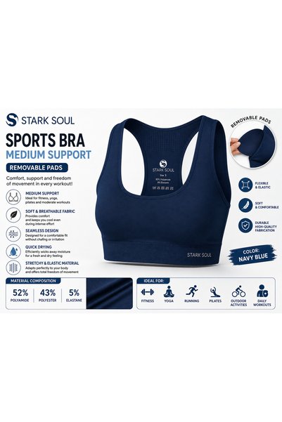 STARK SOUL Sutien sport pentru femei, susținere medie, cupe detașabile, fără ...