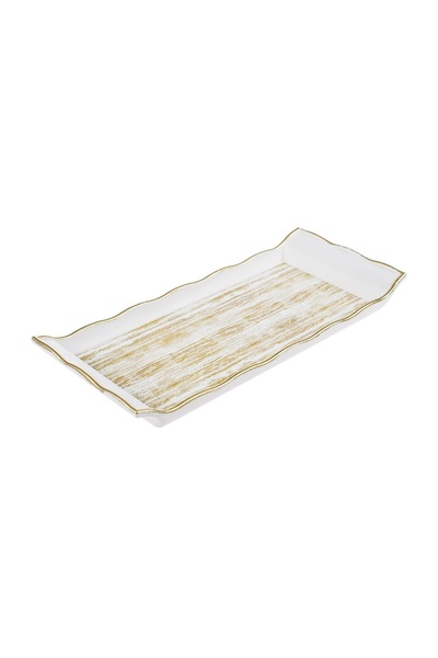 OEM Tavă Alb-Aurie din Plastic 30x13 cm, Adâncime 2 cm, pentru Servire Elegantă