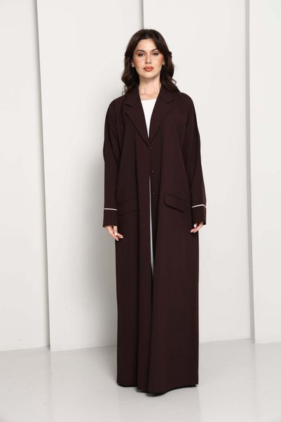 Msquare Fashion Dark Chocolate Blazer-Style Abaya I Open Front Abaya with Lap...