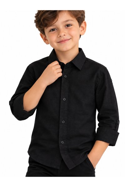 NACAR STYLİSH Unisex Çocuk Uzun Kollu Keten Görünümlü Gömlek 23 Nisan 29 Ekim...
