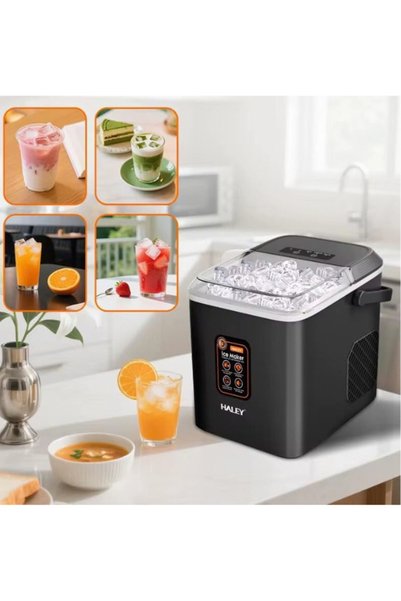 HALEY Halee Electric Ice Maker Countertop Self-Dispensing Machine 12Kg/24H Auto-Cleaning Continuous Ice Making Function for Home & Commercial Use Black