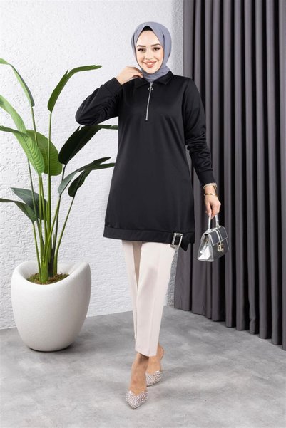 Generic Brand Half Zipper Sports Tunic Black