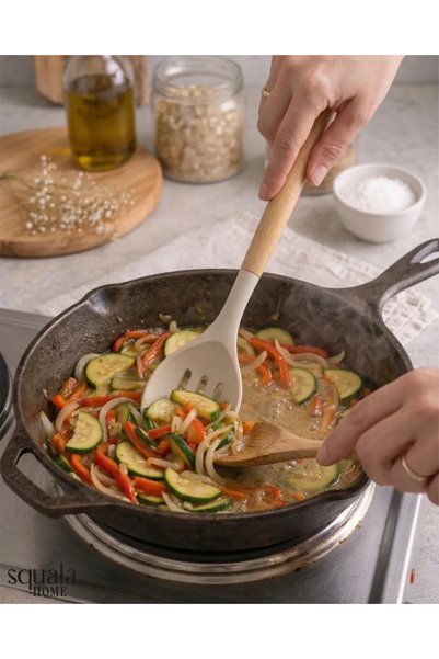 Squala Home Bamboo Silicone Handle Perforated Spoon