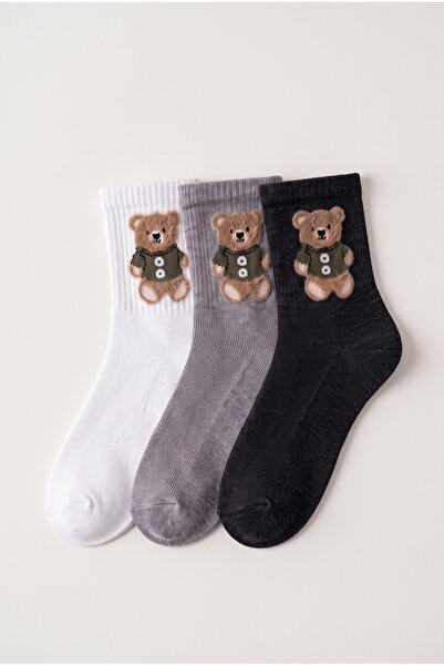 AUW Women's Seamless Toe-To-Toe Seamless Cotton Socks with Teddy Bear Detail ...