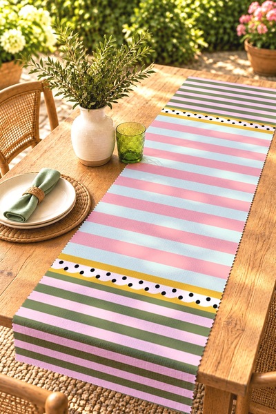 EVPANYA Striped Dogs Patterned Runner / Tablecloth / Placemat