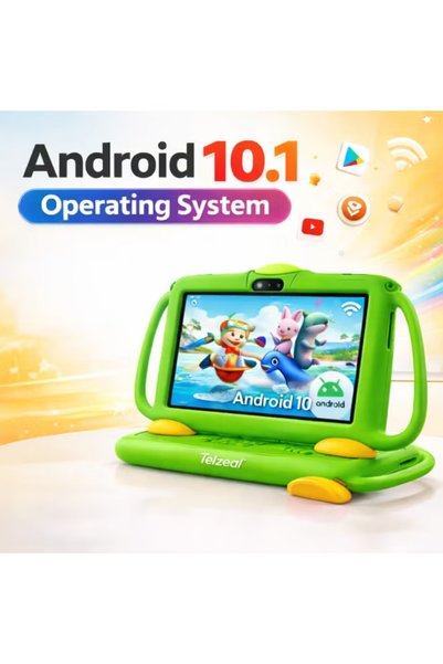 TELZEAL P600 Kids Tablet Green – 7 Inch HD Display, 6GB RAM 128GB Storage, Android 10.1, 3000mAh Battery, WiFi, Front & Rear Camera, Shockproof Protective Case