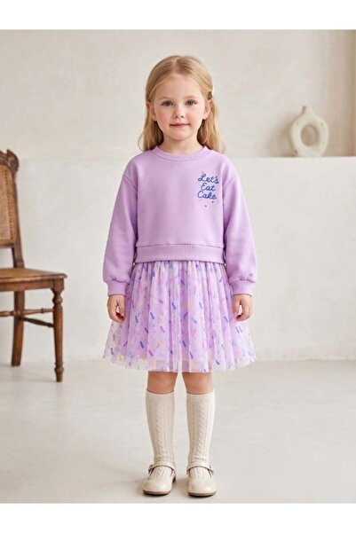 Zekids Момичешка памучна рокля тип туту с десен