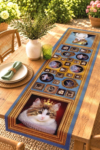 EVPANYA Asil Cats Patterned Runner / Tablecloth / Placemat