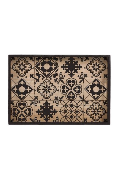 OEM Tavă din Lemn 41x28x3,5 cm cu Mânere, Cadru și Modele Negre pentru Servire