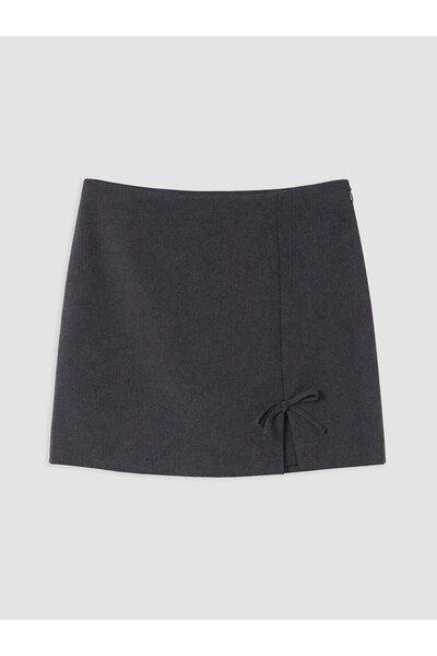 LC Waikiki Anthracite Bowknot Zippered Short Skirt