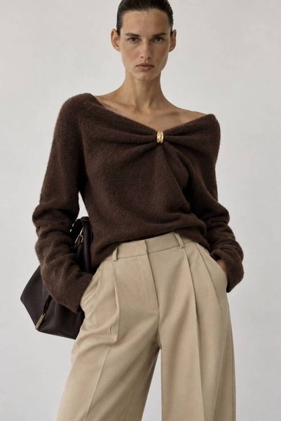 Cymora Aveline Drapeli Knitwear Sweater – Women's Long Sleeve Collar Detailed...