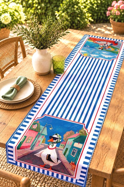 EVPANYA Traveling Ducks Patterned Runner / Tablecloth / Placemat