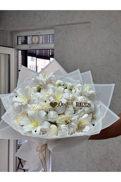 Meline Buket Tasarım ruhun çiçek açsın hislerin Özel Lilyum şakayık gül buketi
