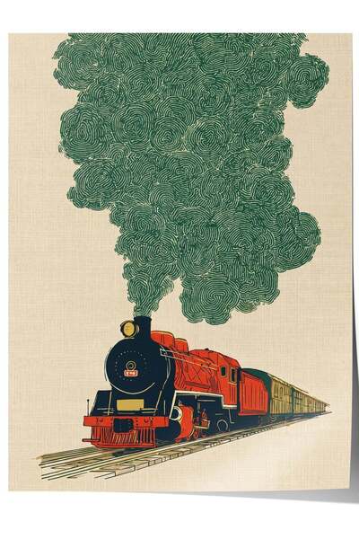 Postifull Poster fără ramă cu ilustrația „Tren și fum” Nr. 180229