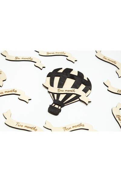 Piner Set 12 placute din lemn gravate – Etape lunare bebelus, model balon cu ...
