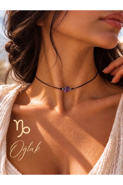 Femenino Capricorn Zodiac Sign Adjustable Necklace with Real Natural Amethyst...