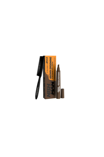 NISHMAN Brown Grooming 4-Tips Beard Pen & Brush 2in1 Fill & Shape 10g