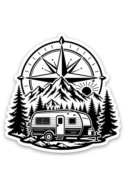 Oracal Autocolant pentru rulotă de camping cu Munți, Pădure și Busolă – Avent...