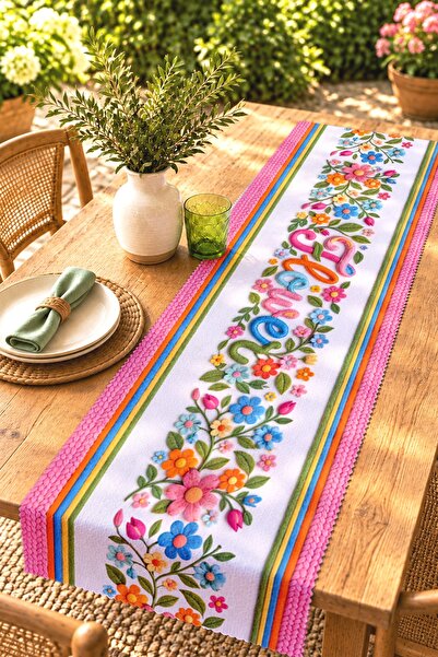 EVPANYA Vibrant Colorful Flowers Patterned Runner/Tablecloth/Placemat