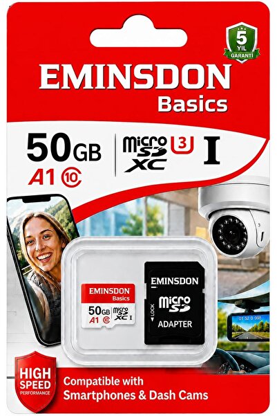 TinyBox 50GB Hafıza Kartı Ev Araç Güvenlik Kamerası Uyumlu Telefon Tablet Micro SD Class10
