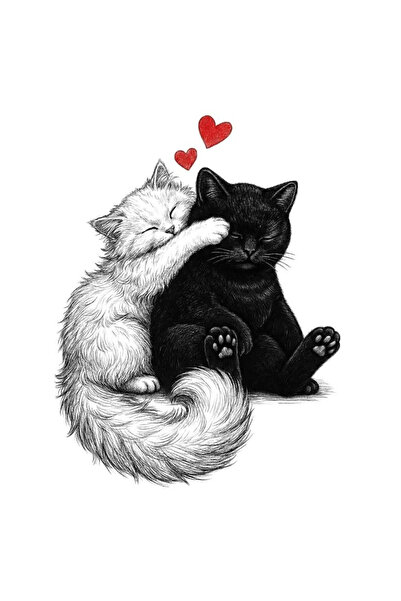 Oracal Autocolant Pisici Îndrăgostite – Pisică Albă și Neagră cu Inimi ❤️ 🐱 ...