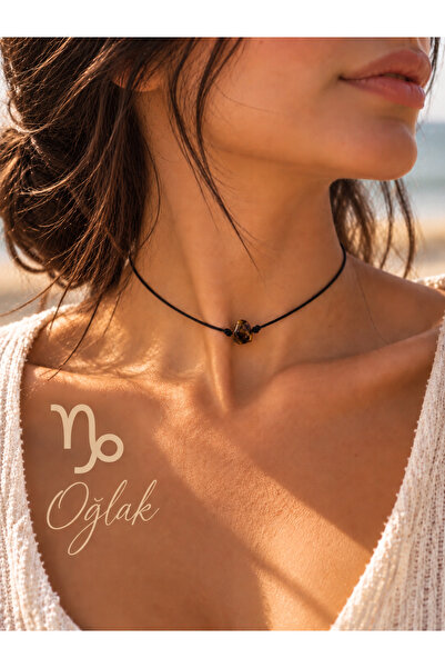 Femenino Capricorn Zodiac Sign Adjustable Necklace with Real Natural Tiger's ...