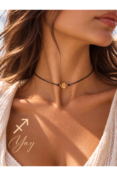 Femenino Aries Zodiac Sign Real Natural Citrine Stone Adjustable Necklace