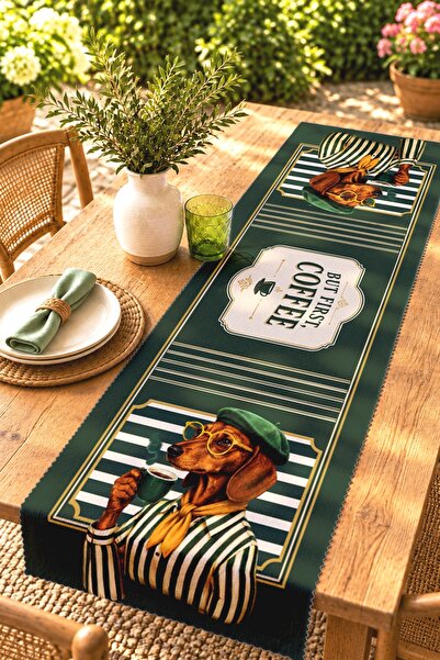 EVPANYA Green Avant-Garde Dog Patterned Runner / Tablecloth / Placemat