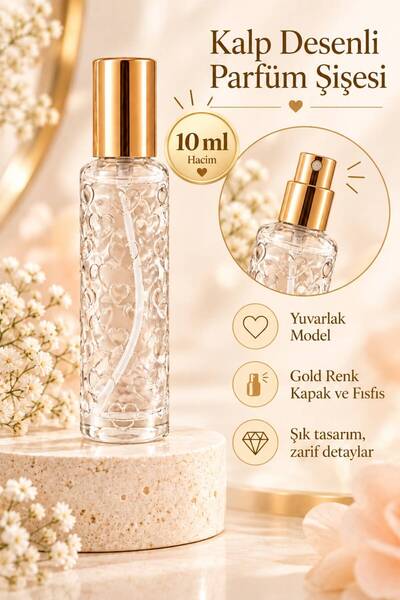 wappa Kalp Desenli Parfüm Şişesi 10 ml Kalp Desenli Gold Kapak Boş Parfüm Şiş...