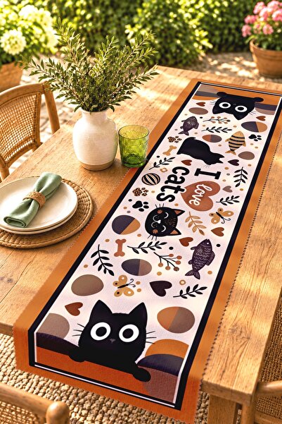 EVPANYA Cute Sweet Cats Patterned Runner/Tablecloth/Placemat