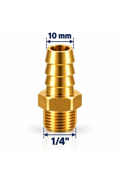 Generic Brand Gds 1/4” 10 mm Yellow Brass Male Hose Fitting – Serrated Hose Connector Coupling – Air and Water Connection Nipple