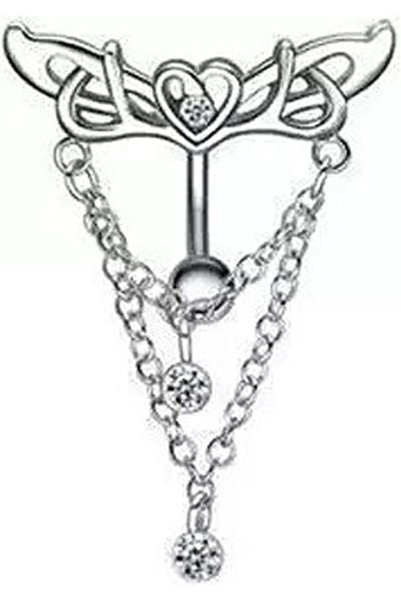 GENERAL Heart Wings Belly Button Ring for Women 14G Heart with Double Chains ...