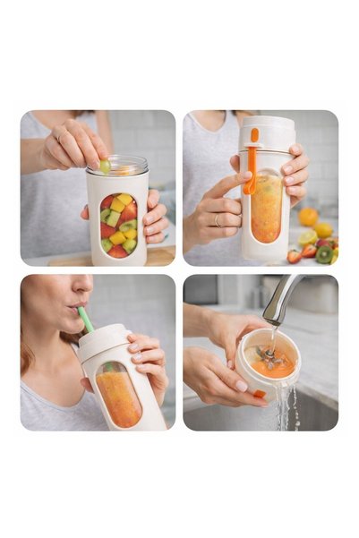 OEM Blender portabil cu sticlă 450 ml, USB Type-C, lame inox, pentru smoothie