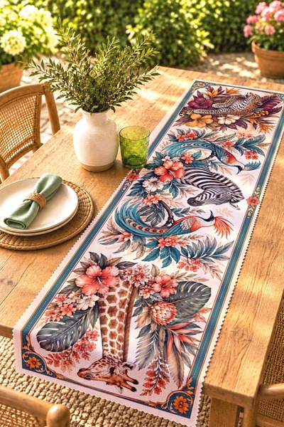 EVPANYA Noble Animals Patterned Runner / Tablecloth / Placemat