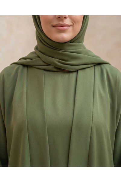 Muchmy Olive Green 3-Piece Open-Front Abaya Set with Inner Dress & Hijab
