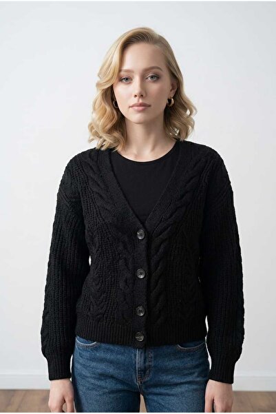 CuteLovesa Selanik Knitted Degaje Collar Comfortable Fit Buttoned Style Women...