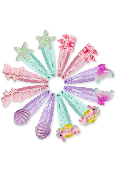 GENERAL Unicorn Barrettes for Girls, 12 Pcs Hair Clips with Castle, Bow, Seah...