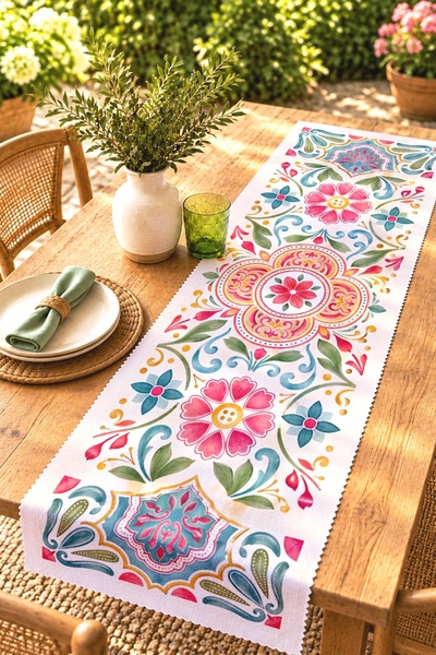 EVPANYA Abstract Ethnic Drawings Patterned Runner / Tablecloth / Placemat