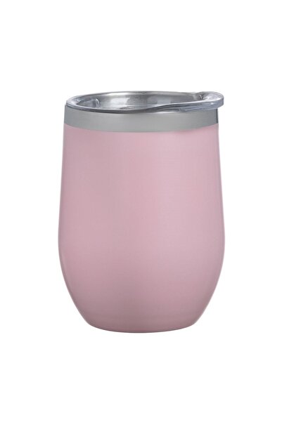 OEM Pahar Termos Metalic Roz Nude cu Capac Transparent 350 ml