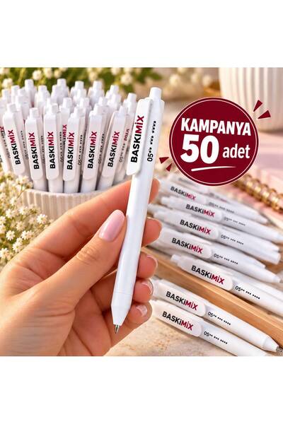 BaskıMix Firmanıza Özel Baskılı Plastik Promosyon Tükenmez Kalem 50 Adet