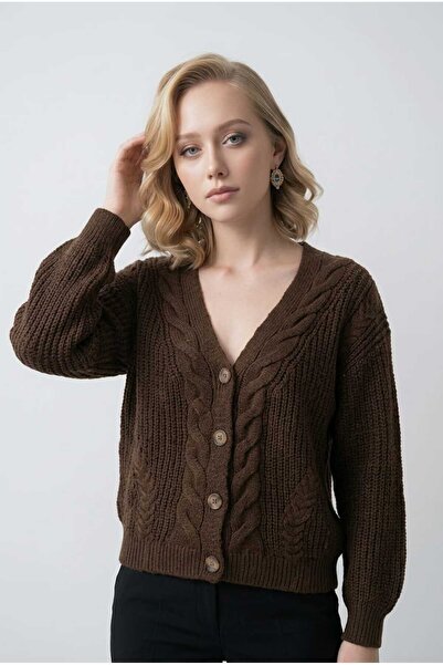 CuteLovesa Selanik Knitted Degaje Collar Comfortable Fit Buttoned Style Women...