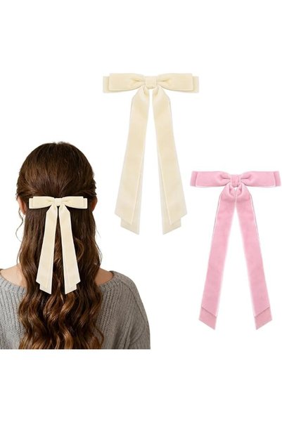 GENERAL Velvet Bows Clips for Girls Women Pink and Yellow Bow Hairclips for T...