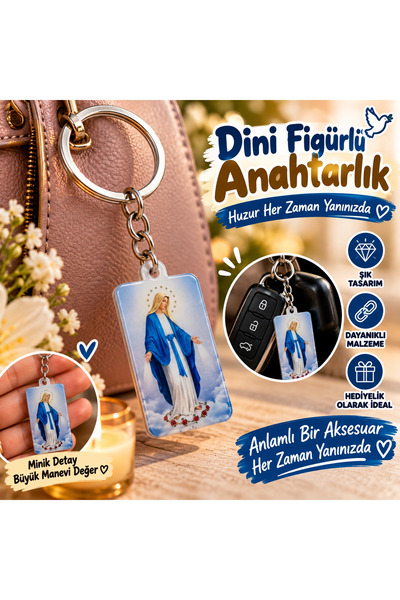 seymen bıçakçılık Keychain with Virgin Mary Figure – Religious Themed Decorat...