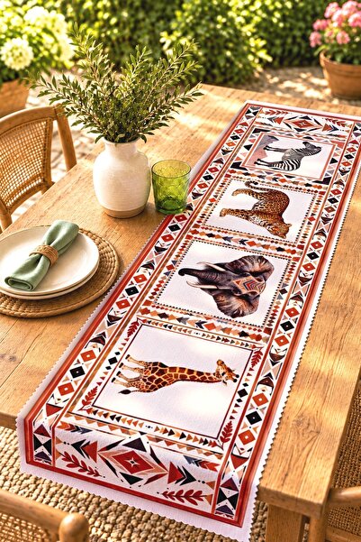 EVPANYA Framed African Animals Patterned Runner/Tablecloth/Placemat